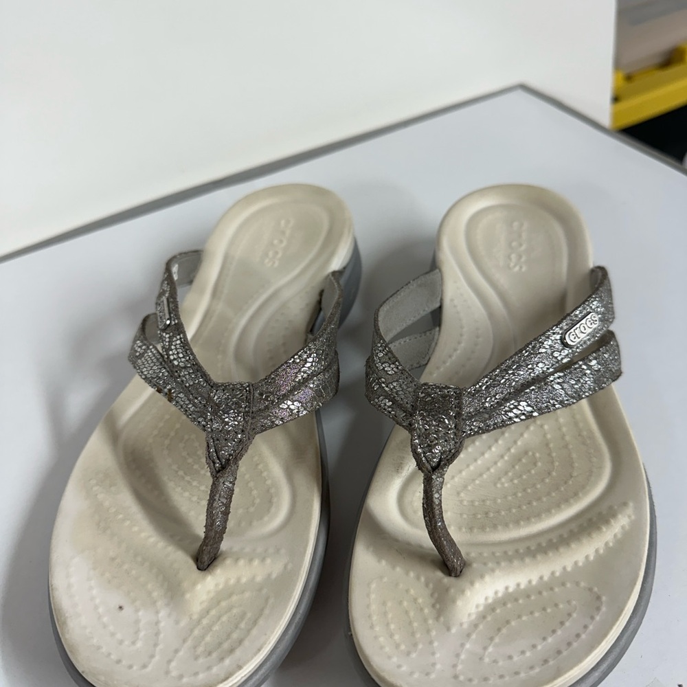 CROCS Silver Sandals with Metallic Accents